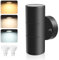 ALUSSO LIGHTING LED Aussenlampe Innen/Außen Edelstahl Up Down Wandleuchte, Außenlampe inkl. 2x 8W GU10 Glühbirnen 750LM 3000K/4000K/6000K Außenleuchte, Wandlampe IP65 Wasserdicht für Garten, Schwarz