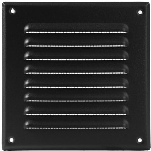 Vent Systems - Griglia di ventilazione quadrata in metallo nero, 12,7 x 12,7 cm (interno), deflettore di ventilazione per bagno, casa, ufficio, cucina, 16,5 x 16,5 cm (esterno)