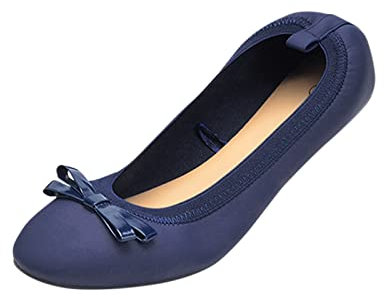 Roll Up Satin Ballet Flats - Foldable Pumps After Party Shoes - Lightweight Casual Dolly Ballerina Slippers - UK Size 4.5 Blue