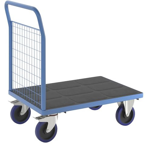 eurokraft | pro | Plattformwagen mit Gitterwänden | Vollelastik-Rollen | 1 hohe Gitter | LxB 1000 x 700 mm