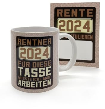 clothinx Ruhestand Rentner Geschenk Mann 2024 Tasse mit Spruch und kleiner Karte ein schönes Geschenk für den Renteneintritt und Rente