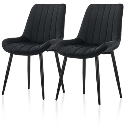 TUKAILAI Esszimmerstühle 2er Set aus Samt, Küchenstühle mit Rückenlehne,weichen Kissen,Metallbeine, Ergonomische Sessel, Moderne Stühle für Küche,Esszimmer,Wohnzimmer,Empfangsraum, Schwarz