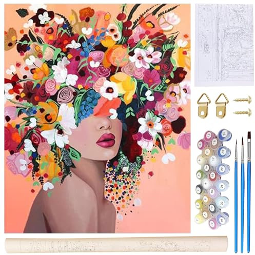 GAROMIA Peinture par Numéros pour Adulte Loisirs Créatifs Adultes DIY Peinture Acrylique pour Adultes Enfants Acryliques Peinture par Numéros avec peintures et pinceaux 40x50 cm Flower Girl