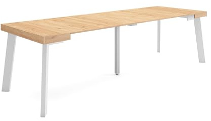 Skraut Home | Table Console Extensible | Console Meuble | 260 | pour 12 Personnes | Pieds en Bois | Style Moderne | Chêne