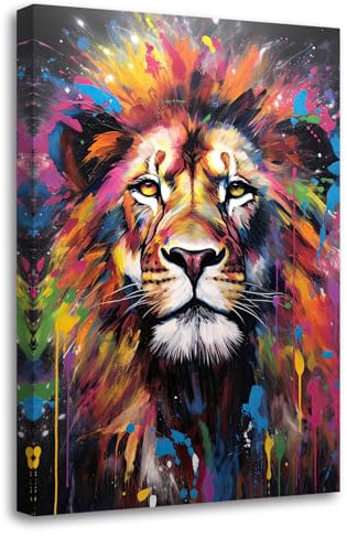 LZIMU Löwen Leinwandbilder buntes Löwenkopf Poster Drucke abstrakte afrikanische Wildtiere Gemälde für Kinderzimmer Kinderzimmer Büro Dekoration(Bild-1, (30.00 x 45.00 cms))