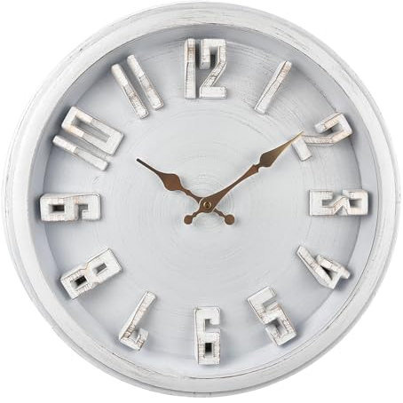 DIYZON Extra Große 40 cm Wanduhr, Ohne Ticken und Batteriebetrieben, 3D-Zahlen für einfaches Ablesen, Geeignet für die Dekoration Jedes Lnnenbereichs - Küche - Wohnzimmer (Weiß)