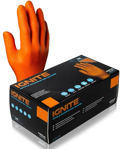 Apex Business Supplies Large Ignite Orange Nitrile Gloves | Disposable Gloves Powder-free & Latex Free Nitrile Gloves, Extra Thick & Diamond Textured Grip Gloves Mechanics Gloves | 100 (1 Box)