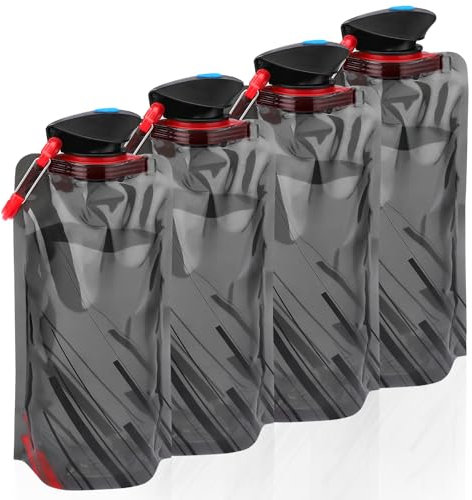 LEMONSTONE Faltbare Trinkflasche, 4 Stück 700ML Wiederverwendbare Trinkflasche Faltbar, BPA-Freie Wasserflasche mit Clip, Trinkflaschen Faltbar, Wasserflasche für Wandern, Abenteuer, Reisen, Schwarz