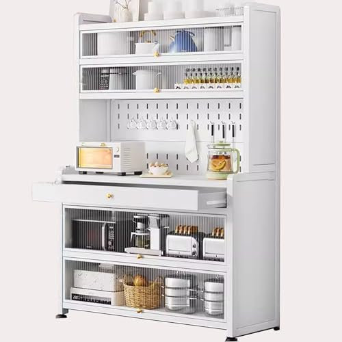 Mueble Microondas Cocina De Acero Al Carbono Con Ruedecillas Y Ruedas Universales Estante Independiente Organizador Industrial Con Cajón Mueble para Microondas(Color:White,Size:60*42*172cm)