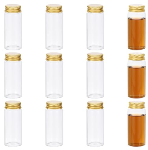 PATIKIL 70ml Petits Flacons En Verre Transparent, 12Pcs Mini Fioles Avec Bouchons En Aluminium Petits Pots Pour Huiles Cosmétiques Parfums Aromathérapie Laboratoire Perles, Gold