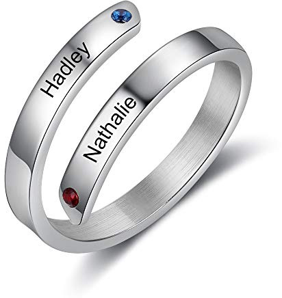 Grovjewfit Damen Ring Personalisierter Mit Namen Geburtsstein Offener Ring Verstellbar Ringe Edelstahl Frauen Weihnachten Jahrstag Geschenke Für Freundin Mutter Ehefrau