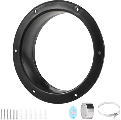 Kanalverbinder Flansch 150mm(6 Inch) Lüftungsrohr Kunststoff Wandflansch Verbinder mit Edelstahl Schlauchschellen Alu-Folienband Rohrflansch Wandanschluss für Lüftungsrohr Lüftungssystem(schwarz)