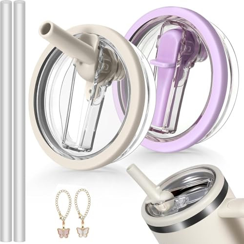 2 PCS 40oz Flip Straw Leak Proof Cup Lid for Stanley H2.0 Quencher,Reusable Tumbler Cover Sets,Lid Replacement 40 oz for Stanley Cup Accessories ProTour, Spill Proof StrawCover for Stanley Accessories