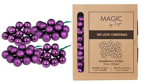 Weihnachtskugeln am Draht Glas 2cm x 144 Stück - Spiegelbeeren matt & glänzend - kleine Dekokugeln für Weihnachten - Mini Christbaumschmuck & Weihnachtsdeko Lila Purpur - Purple Symphony
