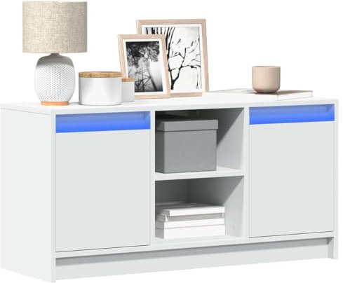 ShGaxin 852187 Meuble TV avec LED en bois d'ingénierie blanc 100 x 34 x 50 cm