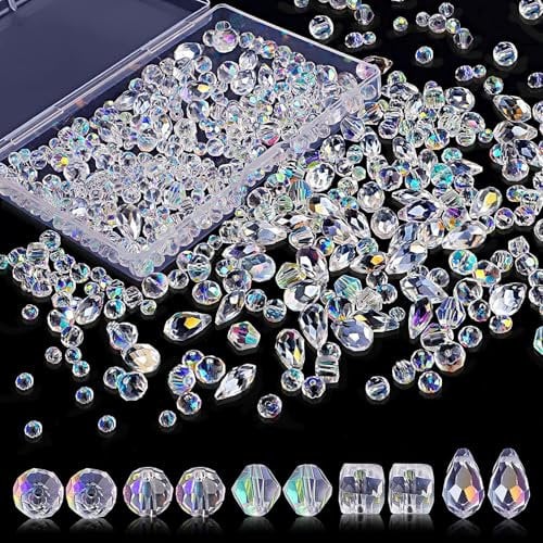 Crystal Glass Beads Kit, 900 Pcs for Jewellery Making, 4/6/8mm Assorted Clear Spacer Beads for DIY Necklace, Earring, Bracelet Making Crafts