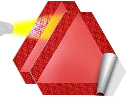 2 Piezas | Adhesivos Reflectantes de Seguridad para Vehículos de Movimiento Lento | Adhesivo Vinilo para Coche con Forma de Triángulo Rojo Calidad Diamante | 21 x 18 cm