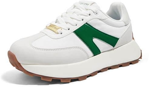 LUCKY STEP Zapatillas de Plataforma para Mujer – Clásicas y Retro, Zapatos de Moda con Cordones para Correr, Tenis y Uso Diario (Gris/Verde, 10US-41EU-8UK)
