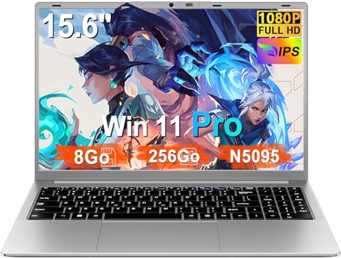 Ruzava Ordenador Portátil 15.6 Pulgadas Celeron N5095 Upto 2,9 GHz Win11 Pro Laptop 8GB RAM 256GB SSD TF 1TB LPDDR4 5G WiFi 1920 * 1080 FHD USB 3.0 Widevine L1 Portátil Teclado QWERTY Inglés - Plata