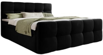 Boxspringbett Cozy Samt 180x200 Doppelbett Polsterbett Bett inklusive PU-Schaum Topper | Bezug: Samt | Farbe: Schwarz | Härtegrad: