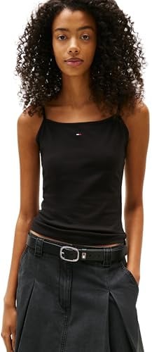 Tommy Jeans Damen Top Essential Strap mit Spaghettiträgern, Schwarz (Black), XS