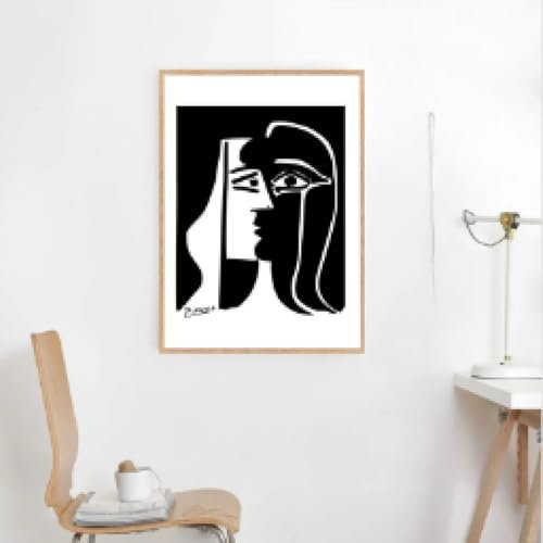 HIPWST Pablo Picasso Kiss Print Picasso Galerie Wandkunst Leinwand Poster Drucke Schwarz Weiß Abstrakte Kunst Gemälde Heimdekoration 20 x 30 cm Rahmenlos