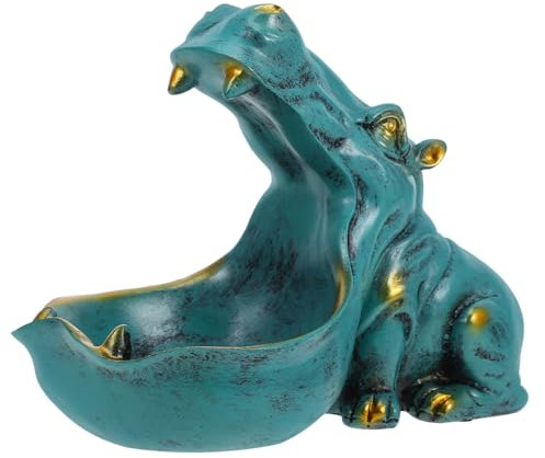 MAGICLULU Sky-Blue Whimsical Resin Hippo Figurine Candy Bowl Key Holder Home Decor