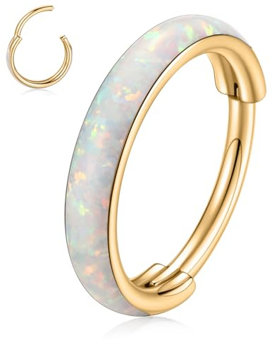 hengkaixuan 16G Nasenring Chirurgenstahl Conch Piercing Schmuck Gold Conch Hoop Ohrring Weiß Opal Knorpelschmuck Helix Ohrring Lippen Piercing Septum Ring Lobe Hoop Ohrring 8 mm