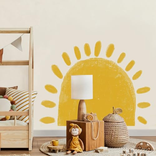 Wandtattoo Kinderzimmer Deko Wandsticker Babyzimmer Mädchen Jungen Boho Wall Stickers Wandteppich Große Selbstklebend Hintergrund Wandaufkleber Sonne Wanddeko (C-Sonne 90 * 70 cm)