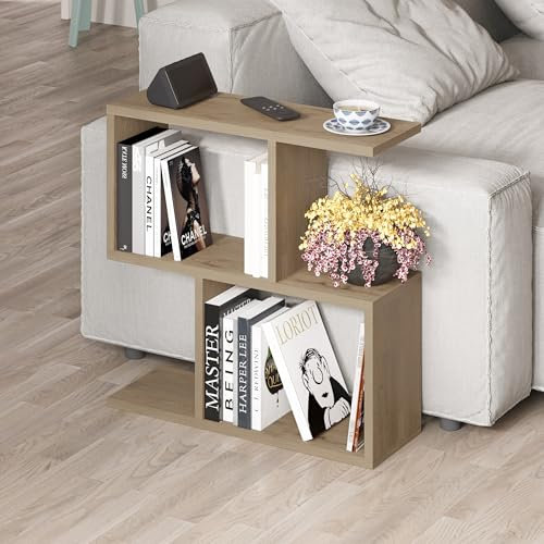 HOCUS PICUS 2 Tier Storage End Side Table - Versatile C Table - 60x60x19.50cm - Shelves Organizer Office Living Room End Desk Stand Display (Natural Oak)