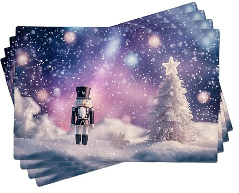 Nutcracker Christmas Placemats Set of 4, Winter Snowy Table Mats for Holiday Dining, Washable Indoor Decorative Cloth Placemats 18x12 Inch