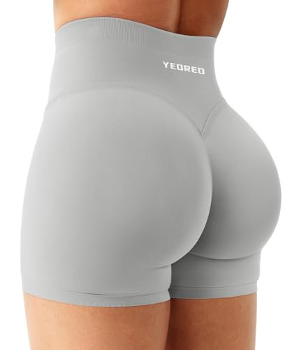 YEOREO Sport Shorts Damen 4.5 Invisible Scrunch Butt Gym Shorts Hoch Taille Booty Yoga Workout Kurze Leggings Hellgrau XL