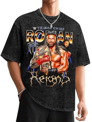Roman Reigns Uni Erwachsene Herren Damen Kurzarm T-Shirts Hawaiihemd Baumwolle Rundhals T-Shirt Tops Kleidung T-Shirts, Schwarz , XL