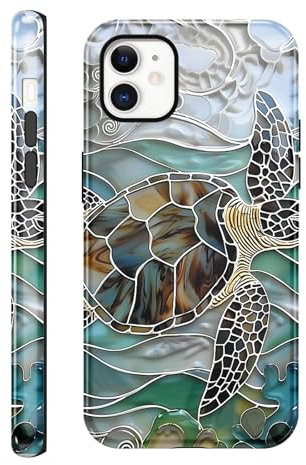 Yirlbey Handyhülle für iPhone 11 Hülle Marmor, Aesthetic Bunt Schildkröte Muster, Silikon Schutzhülle Print Design für Frauen Mädchen, Stoßfest Cover Kratzfest Case für iPhone11 6,1,Fragmente