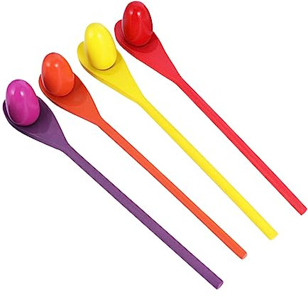SUPVOX Wooden Balance Game Spoon Race Sets for Children, 4 Mixed Color Spoons 4 Balls, Sensory Training Toy for Indoor and Outdoor Relay Race Games