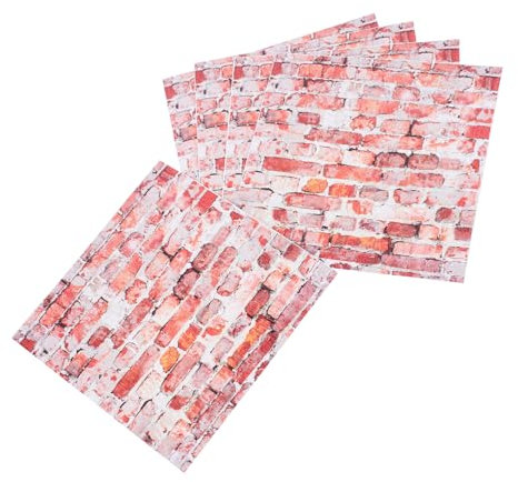 PERSELOSO 5pcs Self-adhesive Dollhouse Wallpaper Tile Stickers Removable Mini House Wall Decals for Living Room Bedroom Decor Safe Material