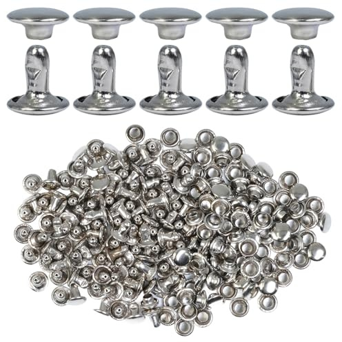 Selyse 200 Sets Doppelkappe Nieten 8mm, Leder Nieten aus Edelstahl, Hohlnieten für Leder, Metallnieten für Taschen, Schuhe, Gürtel, Kleidung und DIY Handwerk (Silber)