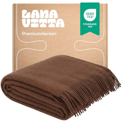 Lanavitta – Wolldecke „Runo“ – Tagesdecke & Bettüberwurf – 100 % Neuseeland-Wolle, Warmer Sofa-Plaid – Dunkelbraun – 140x200 cm