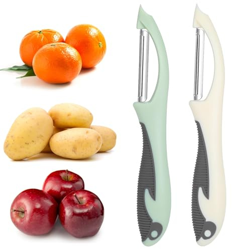 Mabor 2Pcs Stainless Steel Vegetable and Fruit Peeler | Swivel Straight Veggie Peelers for Kitchen Apple Carrot Cucumber Potato with Non-Slip Grip
