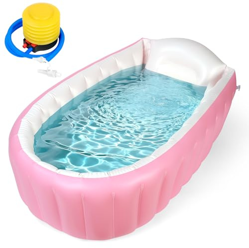 AUYAO uppblåsbart badkar för barn bärbart spädbarnsbadkar baby med luftpump resa bärbart babybadkar för dusch barn stort småbarnsbadkar halkfri duschkar pool (rosa)