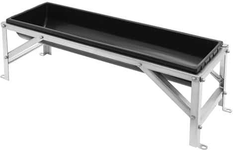 40in Livestock Feed Trough, Farm Animal Feeding Trough with Deeper Feeding Pan and Stand, Galvanized Steel Sheep Feeder Trough for Goats Sheep Deer Pigs Cows Ponies and Horses (Black)