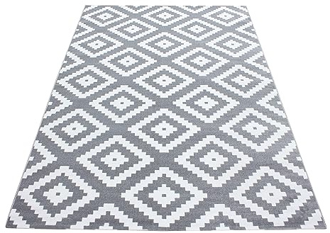 KADIMA DESIGN Teppich Kurzflor Geometrisch Modern Pflegeleicht Waschbar Strapazierfähig Langlebig Grau 280x370 cm Wohnzimmer Esszimmer Fußbodenheizung geeignet | INN
