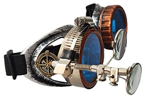 Mqiklt Ausgefallene Steam Brille Als Foto Requisite: Lupe mit Farbrahmen, Modische Unisex Brille für Kostümpartys, Halloween, Partys Und Cosplay, Blau