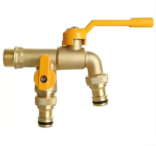 ZWEquipint Rubinetto da esterno ispessito con doppia uscita a connessione rapida, resistente al gelo in lega di zinco rubinetto da giardino per cortili, design con un ingresso e due uscite (B)