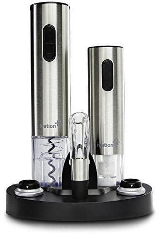 Ivation Wine Gift Set, Includes Stainless Steel Electric Wine Bottle Opener, Wine Aerator, Electric Vacuum Wine Preserver, 2 Bottle Stoppers, Foil Cutter & LED Charging Base