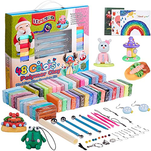 iFergoo Polymer Clay Starter Set,48 Colors Oven Bake Modeling Clay Kit with Tools and Accessories,DIY Craft Clay Set,Non-Stick,Non-Toxic, Toys for Children,Boys,Girls,Birthday,Christmas