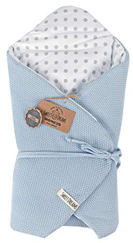 SweetDreams Baby Einschlagdecke, Schlafsack, Wickeldecke für Neugeborene und Kleinkinder, Baumwolle 0-12 Monate, super weich, 75 x 75 cm (1024) (Blau/Dots)