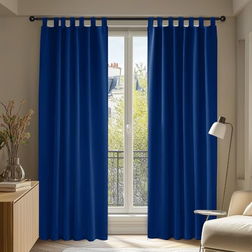 Deconovo - Set di 2 tende occultanti con passanti, termiche, anti freddo, isolamento, tenda per ragazza, 140 x 245 cm, colore: blu reale.
