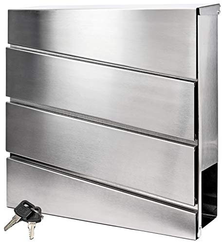 Verda Designer Briefkasten mit Zeitungsfach, 2X Schlüssel, Postkasten Wandbriefkasten Mailboxen Modellwahl Silber Postfach (SN3643 - Edelstahl)