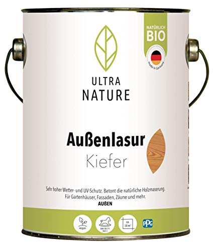 ULTRA NATURE Außen Lasur, 2,5L, Kiefer, Vegan, Natürlich Bio, Lösemittelfrei, Holzschutzlasur